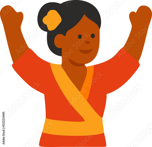 Google emoji of a woman celebrating with arms raised. Suitable for social media posts, congratulatory messages, event promotions, and celebration themed designs.