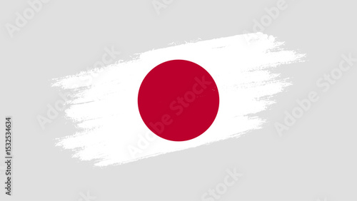 Grunge brush stroke illustration of Japan flag with red circle on a white textured background