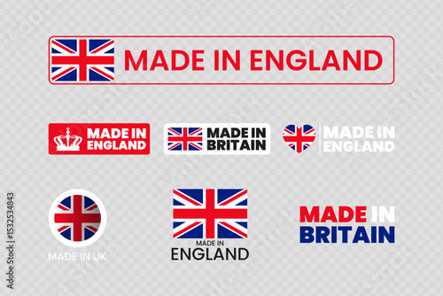 Set of made in uk label icon emblem isolated on transparent background