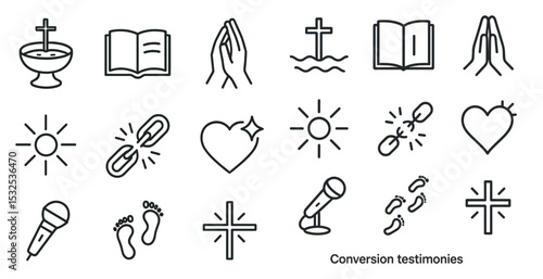 Christian faith line icons set – outline, linear, religion and worship symbols