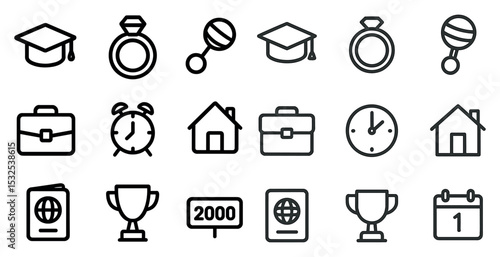 Education and business outline icons set – linear, silhouette, learning tools