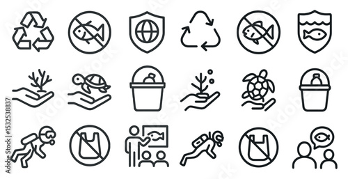Environmental conservation line icons set – recycling, ecology, nature protection symbols