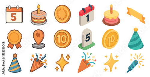 Celebration and event isometric icons set – party, festive, holiday symbols