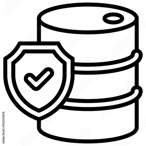 Chemical Safety Outline Style - Barrel with shield, representing chemical or hazardous material protection and containment