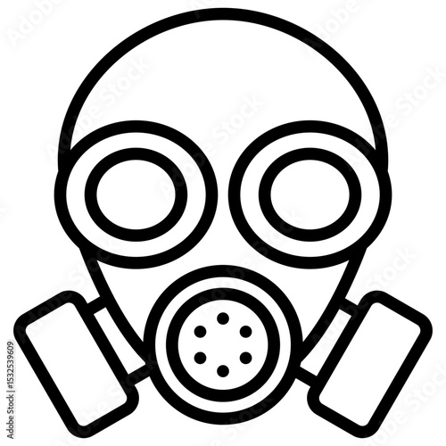 Gas Mask Outline Style - Industrial gas mask, representing protection against airborne hazards and toxic environments