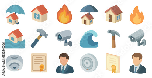Home safety icons set – filled, solid, security and protection symbols