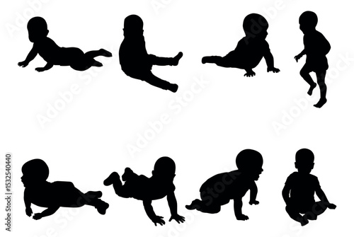 Baby silhouettes vector illustration set.