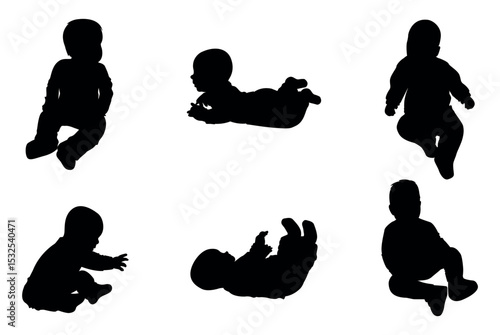 Baby silhouettes vector illustration set.