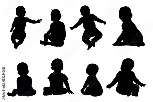 Baby silhouettes vector illustration set.