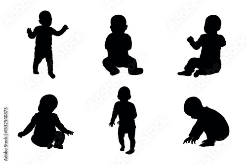 Baby silhouettes vector illustration set.
