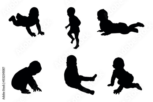 Baby silhouettes vector illustration set.