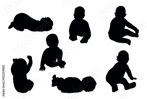 Baby silhouettes vector illustration set.