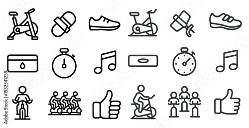 Fitness and gym linear icons set – outline, sports, exercise and workout symbols