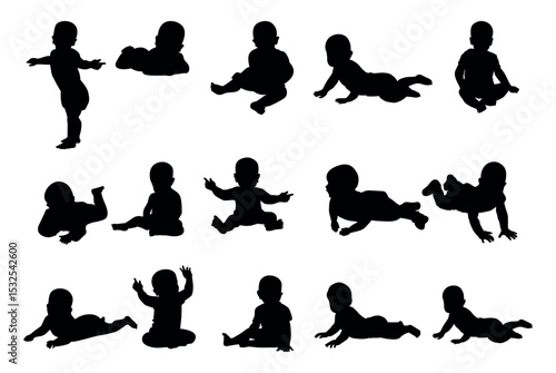 Baby silhouettes vector illustration set.