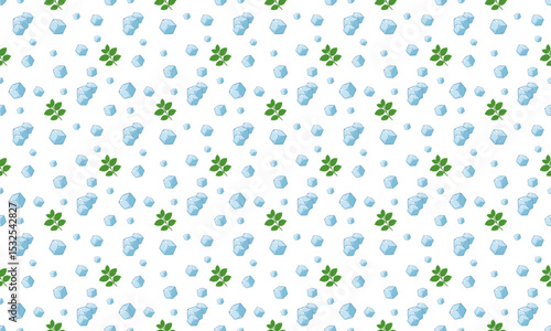 Seamless vector pattern of fresh mint leaf and ice cubes. Summer pattern on transparent background.