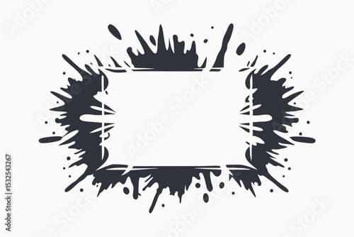 Dark Ink Splatter Frame, Abstract with Square Shape, Splashes & Drops