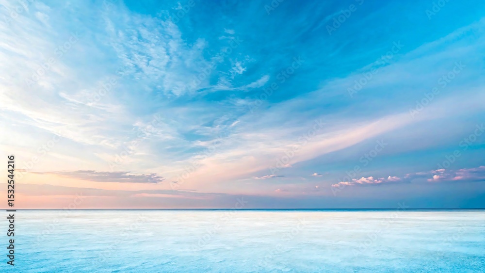 Fototapeta premium Peaceful ocean horizon with pastel sky and soft clouds during serene sunrise or sunset 
