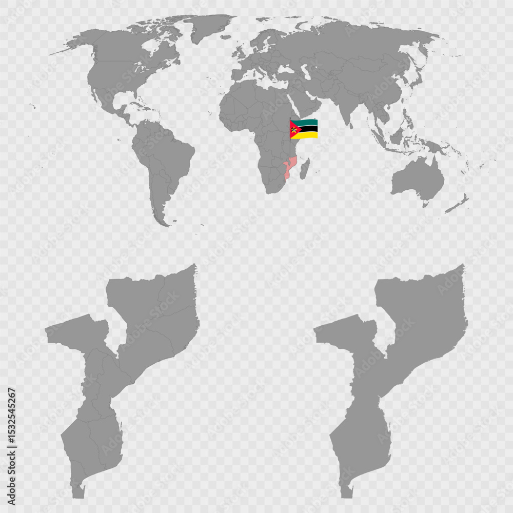 Obraz premium Mozambique Map Set with World Location.