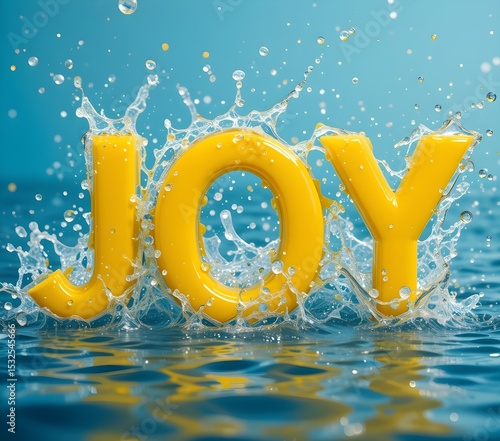 yellow letters that say JOY splashing in water