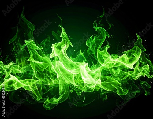 Abstract glowing green flames