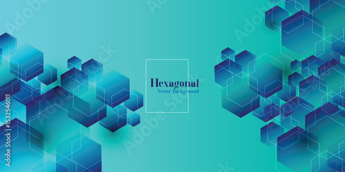 Geometric abstract background with blue hexagons. Structure molecule and communication. Science, technology and medical concept