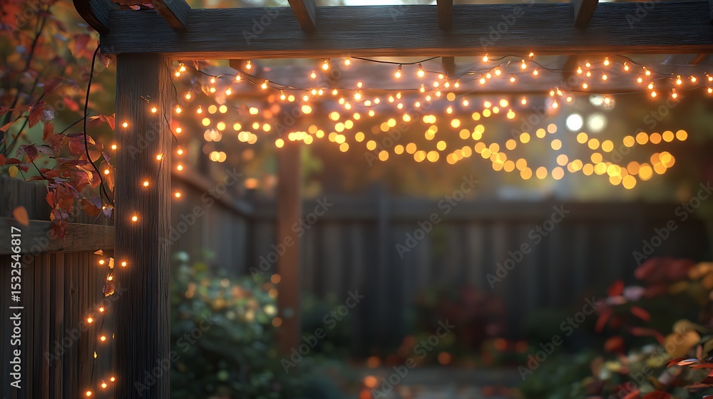 Obraz premium Autumn garden lights with pergola scene.