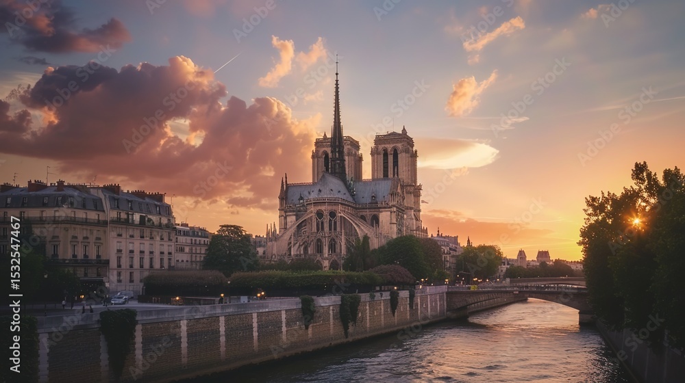 Fototapeta premium The Enchanting Beauty of a Cathedral Under the Golden Sunset