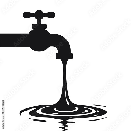 Black Tap with Oil or Dark Liquid Dripping into a Puddle, Symbolizing Resource Depletion and Environmental Concerns
