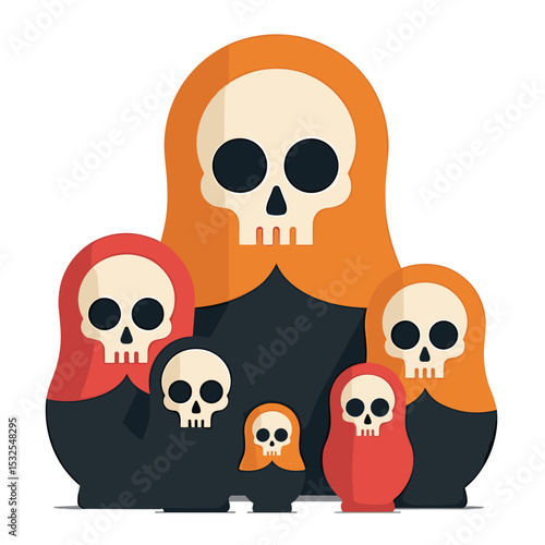 Matryoshka Dolls with Skull Faces: A Conceptual Illustration of Mortality and Nested Existence