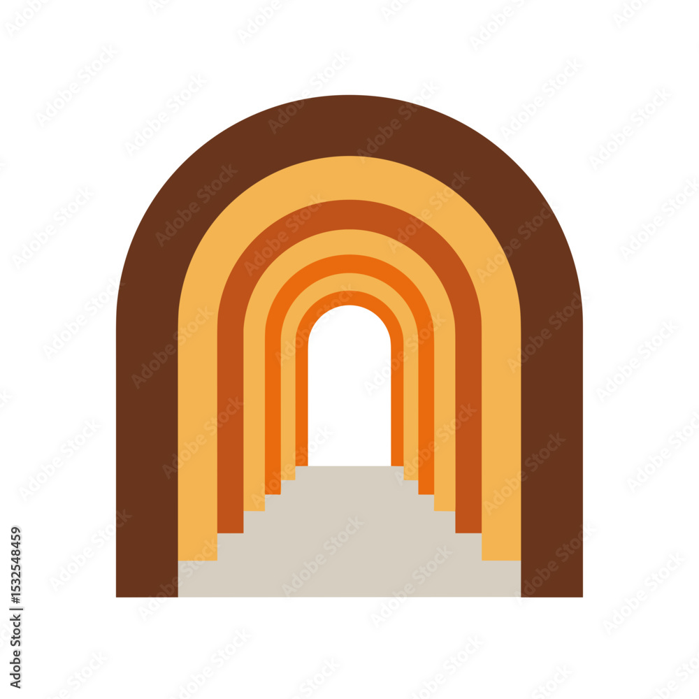 Fototapeta premium Abstract Retro Tunnel Archway with Brown and Orange Color Palette, Geometric Shapes and Graphic Design