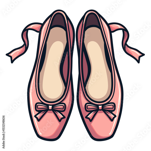 Elegant Pink Ballet Shoes with Ribbons and Bows, Isolated Vector Illustration for Dance and Performance