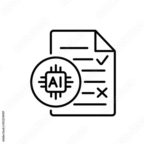 Line icon of AI essay grading with editable stroke for automated writing assessment systems