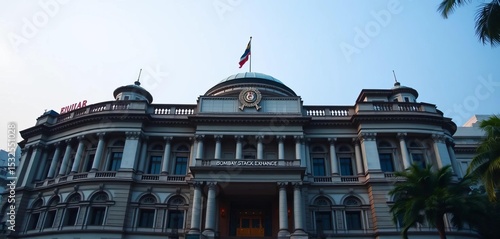 Iconic Bombay Stock Exchange building in Mumbai, India, stock market, finance