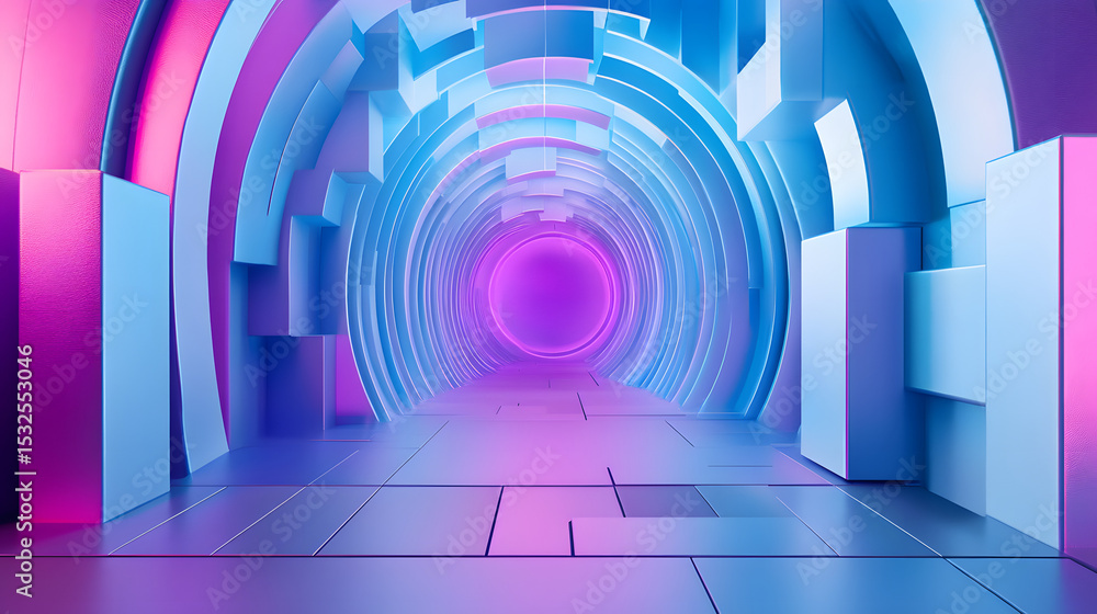 Naklejka premium 3d rendering of blue and purple abstract geometric background. Scene for advertising, technology, showcase, banner, game, sport, cosmetic, business, metaverse. Sci-Fi Illustration. Product display