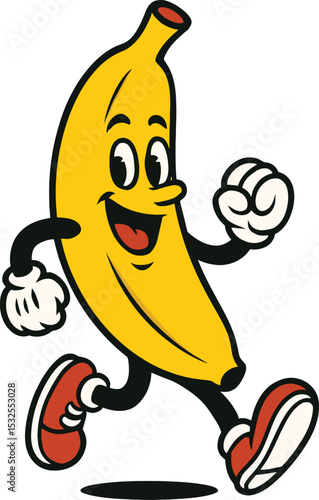 Cheerful Cartoon Banana Mascot Running Energetically