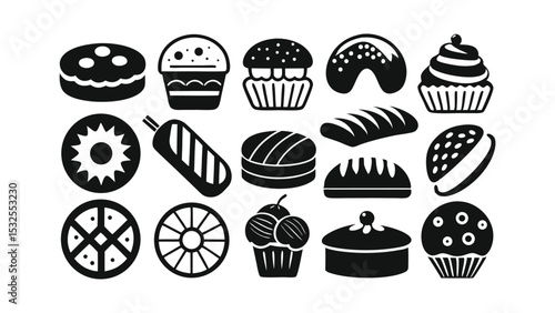 Assorted Delicious Bakery Goods Cakes, Cookies, Breads, and Pastries – A Collection of Sweet Treats Icons