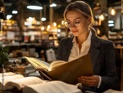 Woman studying late at night