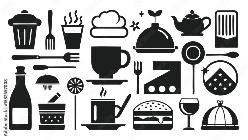 Black and White Pastry Icon Vector Set – Cakes, Cupcakes, Muffins and Rolling Pin Elements for Bakery Shops, Dessert Menus, Baking Brands and Food Design Projects Black and White Pastry Icon Vector Set – Cakes, Cupcakes, Muffins and Rolling Pin Elements for Bakery Shops, Dessert Menus, Baking Brands and Food Design Projects
