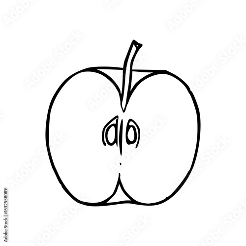 black and white apple slice drawing