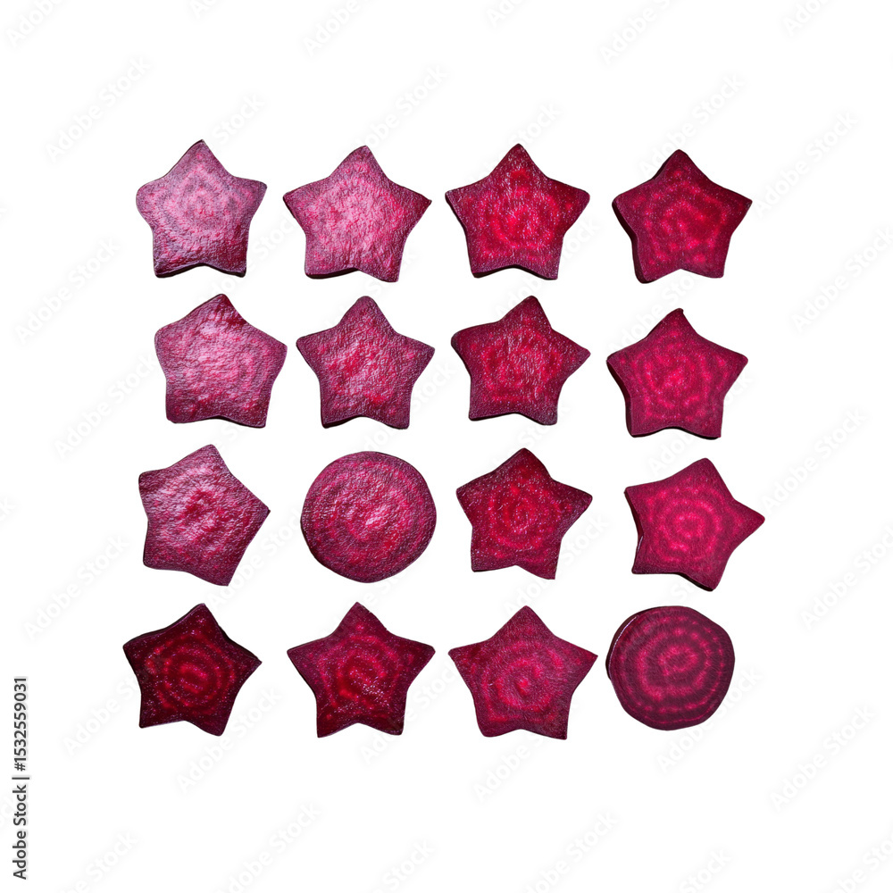 Fototapeta premium Star-Shaped Beetroot Slices on Black Background