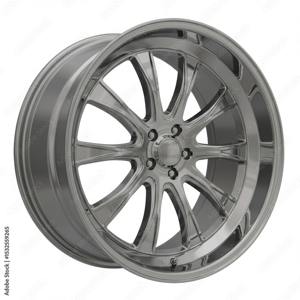 Fototapeta premium Chrome Multispoke Alloy Wheel on White Background