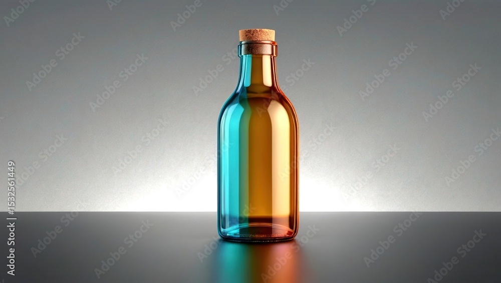 Empty Glass Bottle 3D Render - Copy Space Design Concept Empty Glass Bottle 3D Render - Copy Space Design Concept