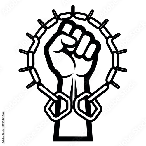 Vector line art of a raised fist breaking free, symbolizing Juneteenth, freedom, resistance, and empowerment. Ideal for activism designs, posters, apparel, and heritage projects.

