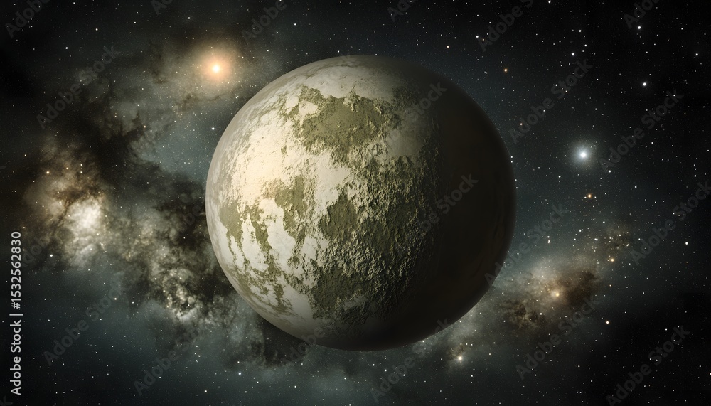 Fototapeta premium A distant, dusty planet in a swirling nebula.