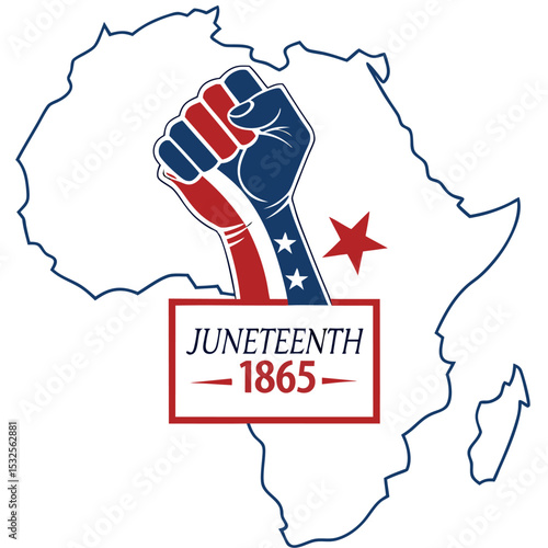 Vector outline celebrating Juneteenth, symbolizing freedom, emancipation, and African American heritage. Perfect for posters, apparel, education, and social justice campaigns.