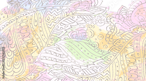 banner with abstract doodle watercolor painting. card with watercolour arabesque. background of ethnic handmade ornament