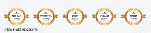 Certified badge logo design for company training badge certificates to determine based on criteria. Set bundle certify colorful vector illustration template.