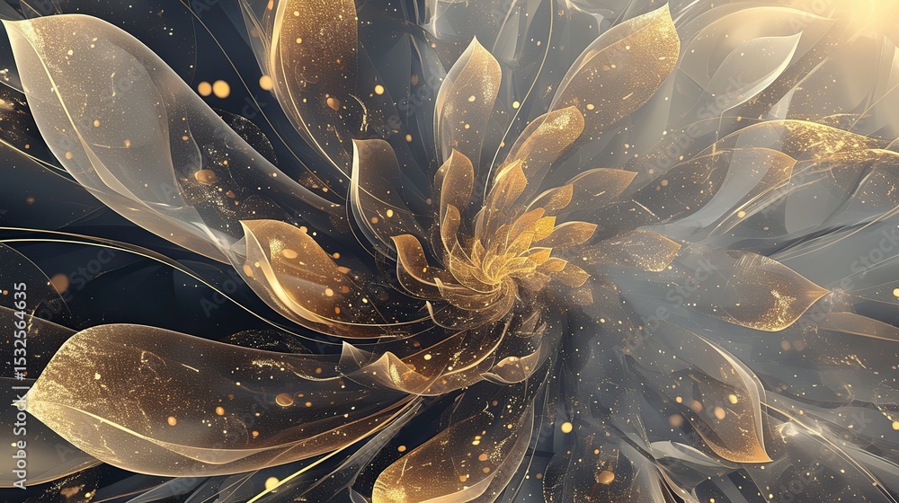 Obraz premium Beautiful flowers created with painted paints and gold leaf, ultra-realistic and highly detailed. Surreal, fantastical, cinematic feel. Harmonious color palette and magical composition.