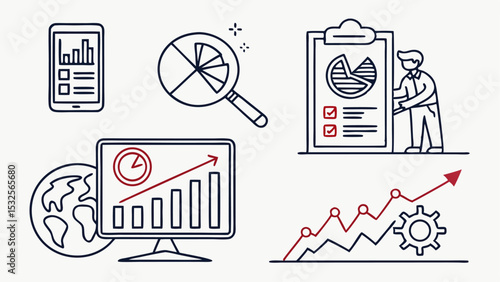 Illustration showing stocks with upward trend, house for real bonds and man running on coins for real assets
