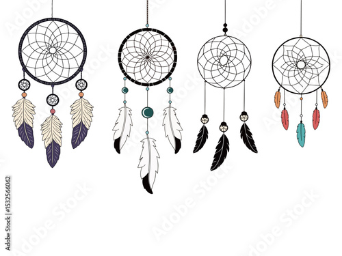 Four Dreamcatchers with Feathers